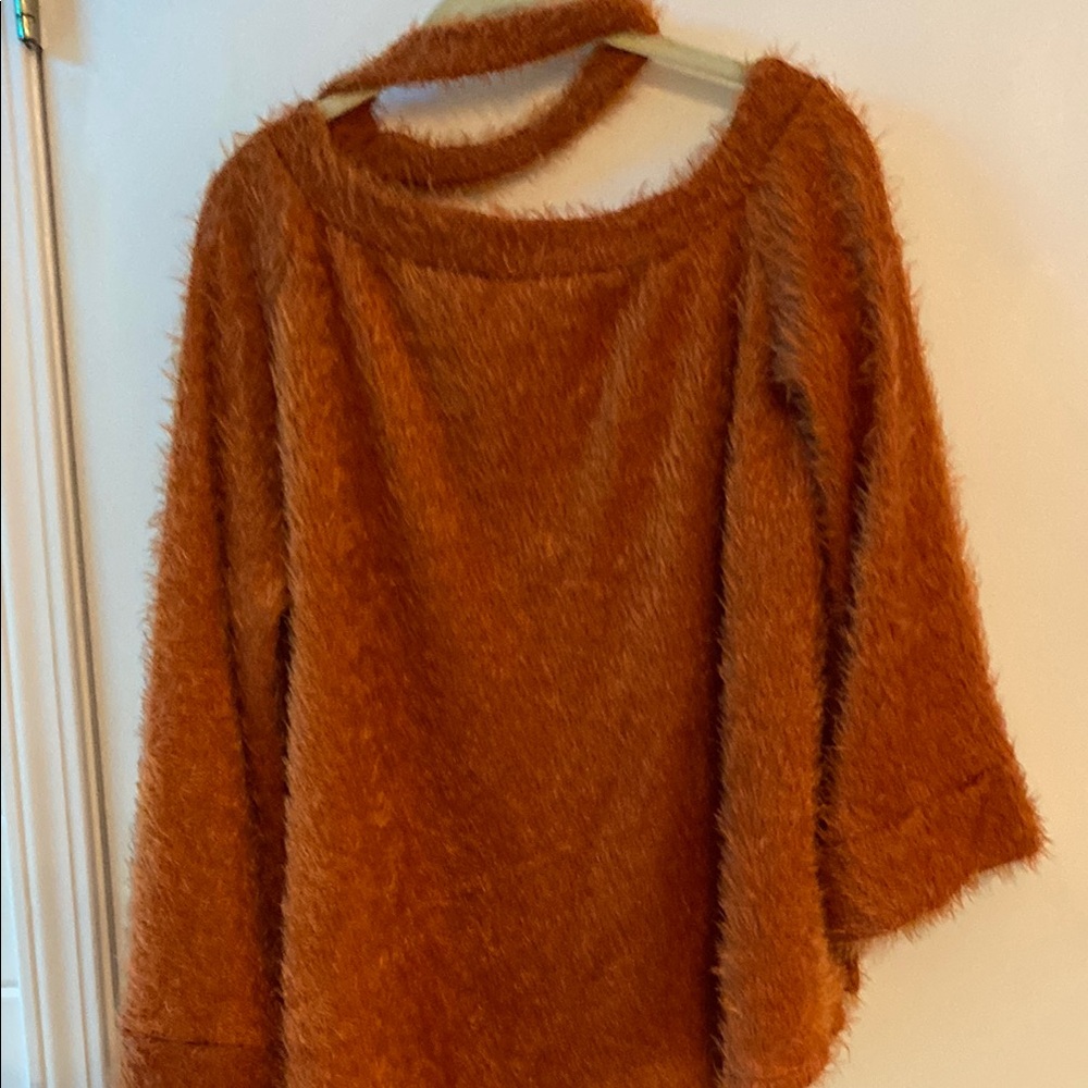 Peach Love California Brown Crew Neck Sweater with Oversized Fit - Picture 7 of 8